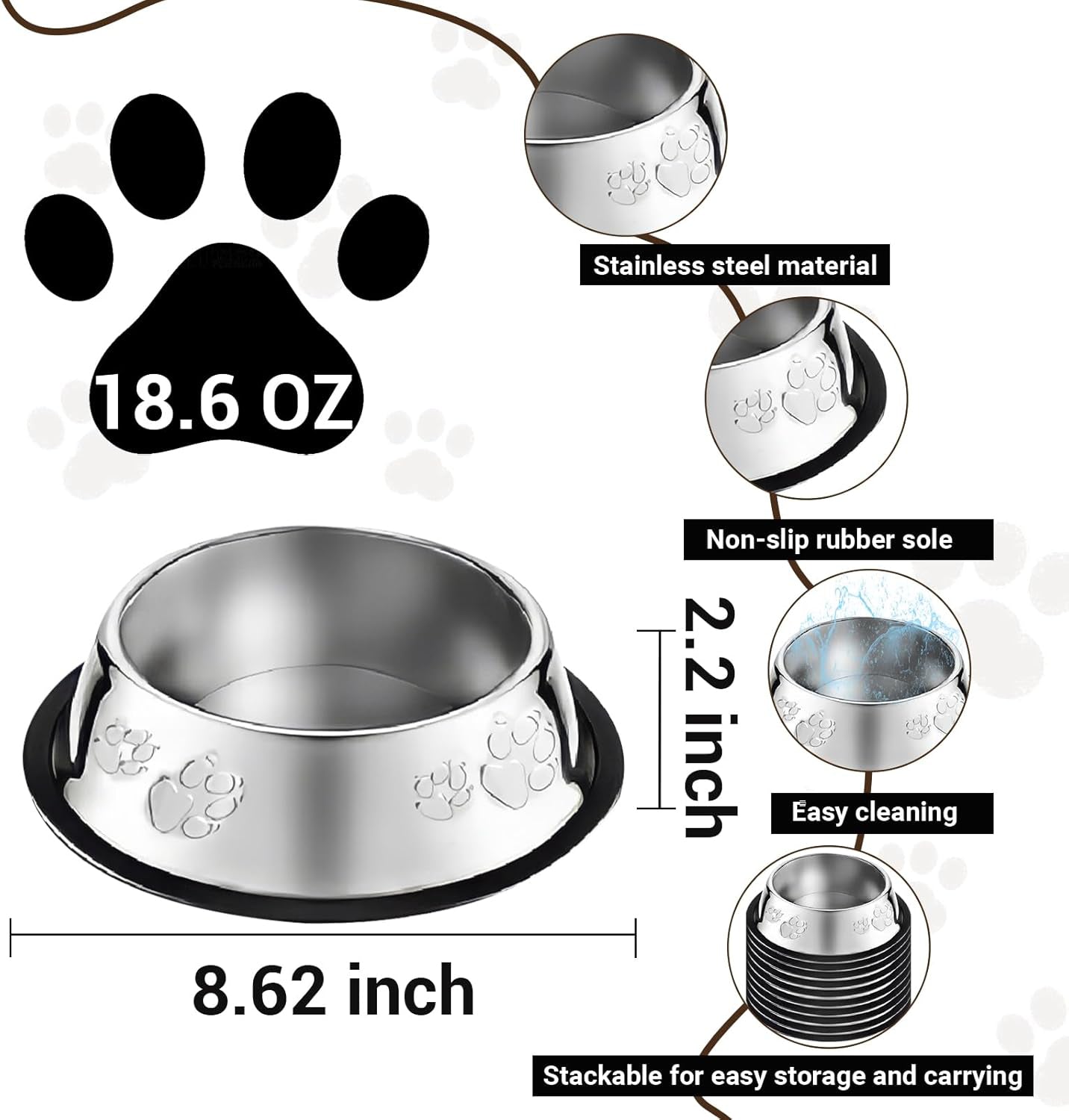 Stainless Steel Pet Feeding Bowl Base Non-Slip Accessories